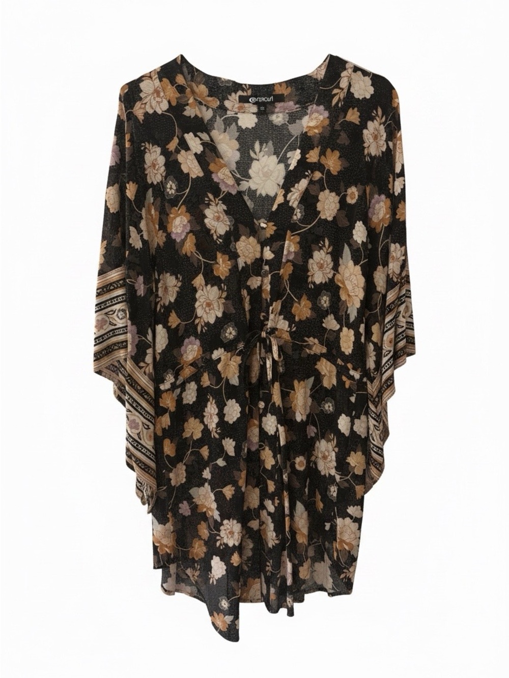 Rip Curl Black Floral Tie-Front Dress with Flower Print